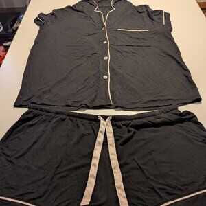 Stars Above Pajama Set Womens L Black Modal Button Top Shorts Lounge